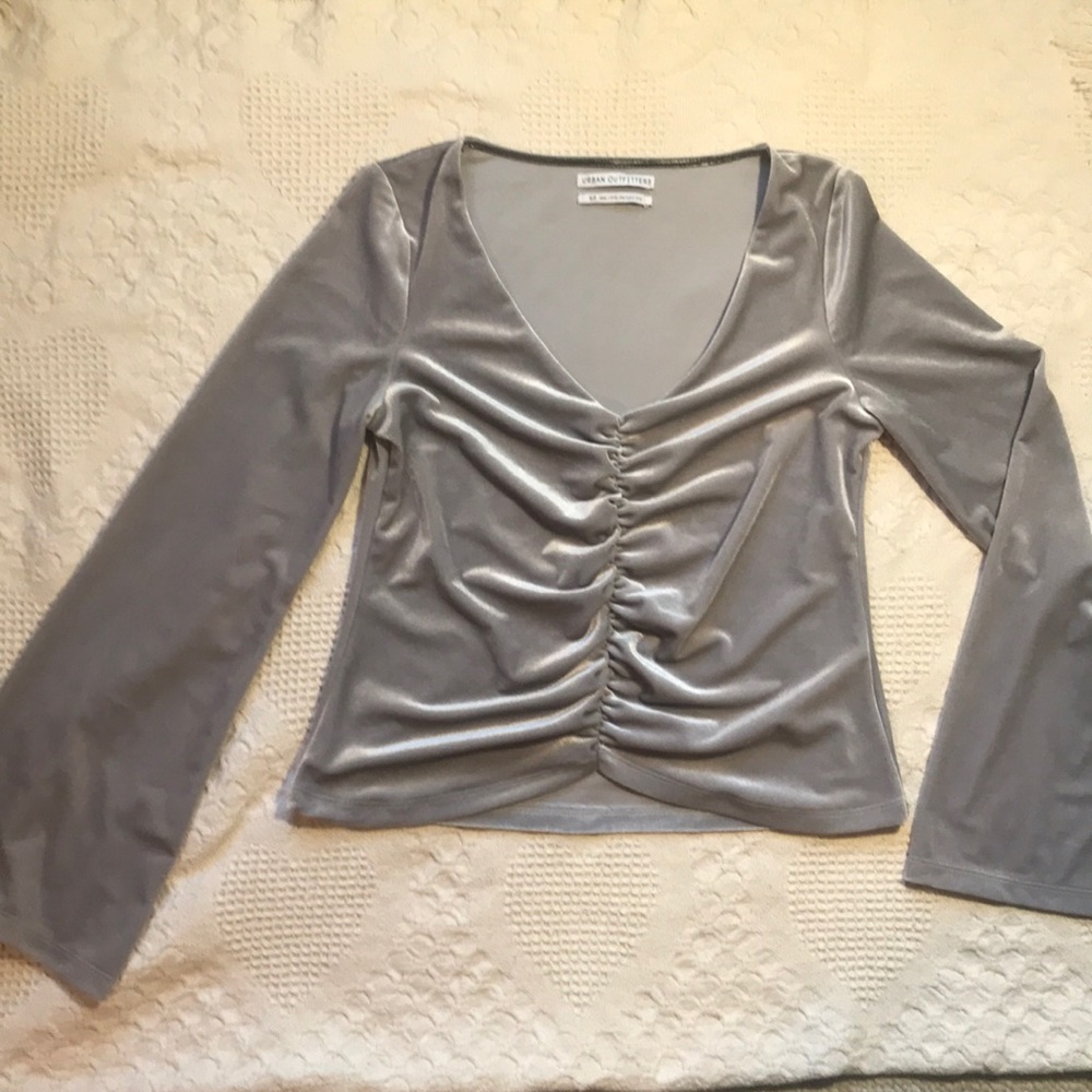 Urban Outfitters Velvet Cinched Bell Sleeve Top